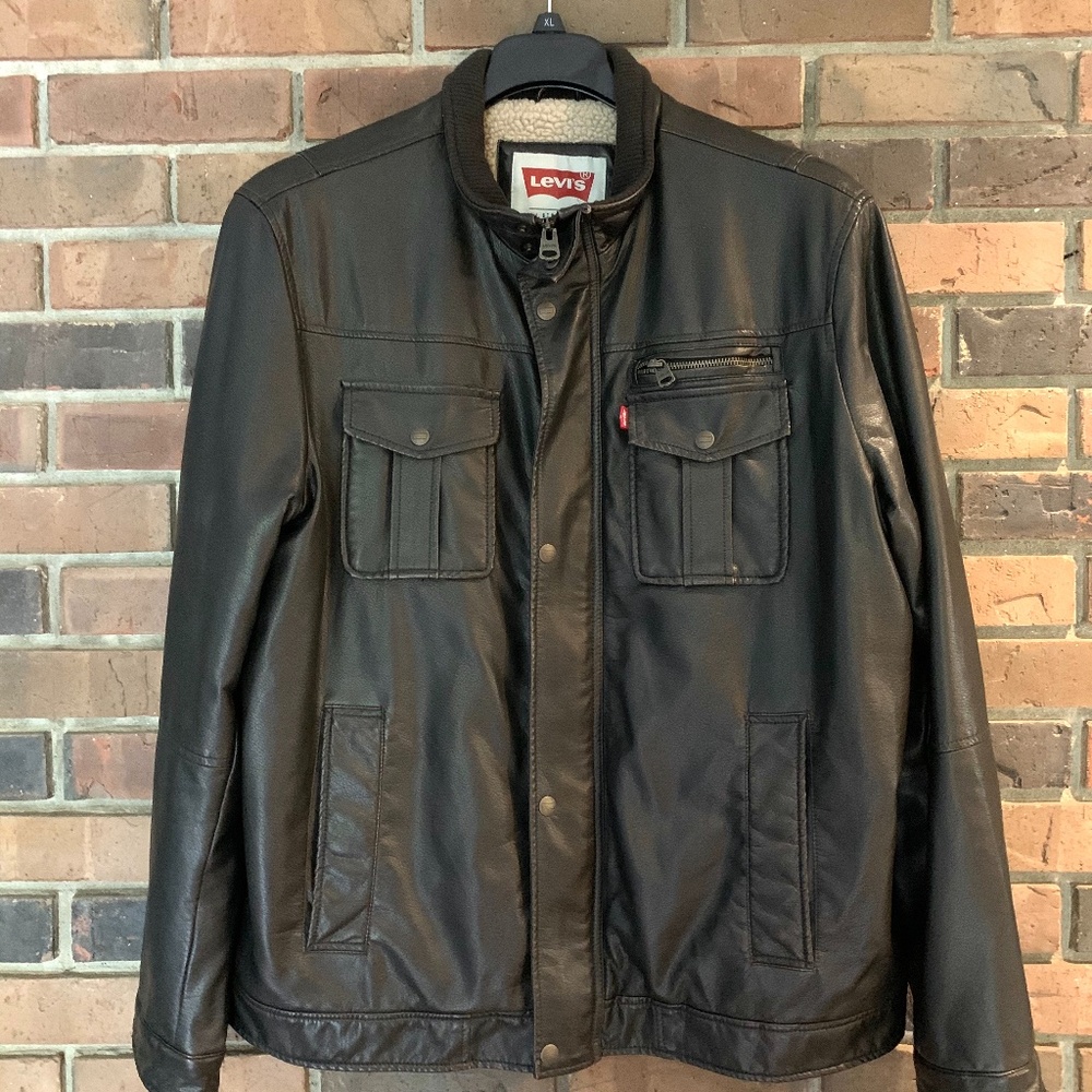 Levi's Dark Brown Faux Leather Lined Jacket - XL